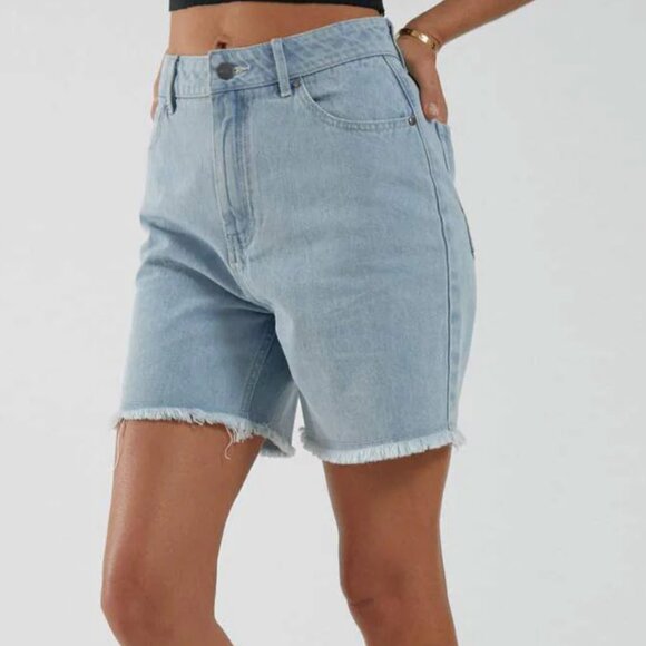 AFENDS Women's Shelby Hemp Organic Cotton Denim Cut Off Shorts - Stone Blue 26 - Picture 1 of 6